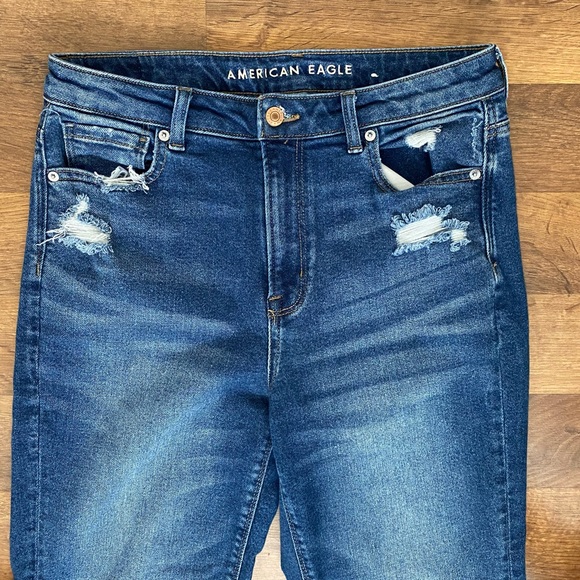 America Eagle Stretch Mom Jeans - Dark Wash Blue - Size 8 Long - Picture 6 of 6